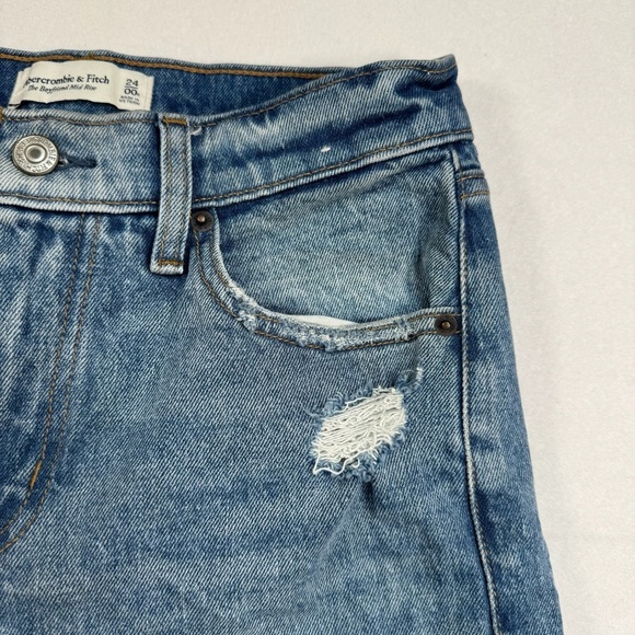 Abercrombie & Fitch The Boyfriend Mid Rise Jean Shorts Size 24/00 Raw Rolled Hem - Picture 9 of 10